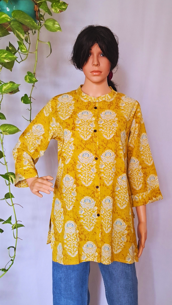 Yellow Floral Short Kurti