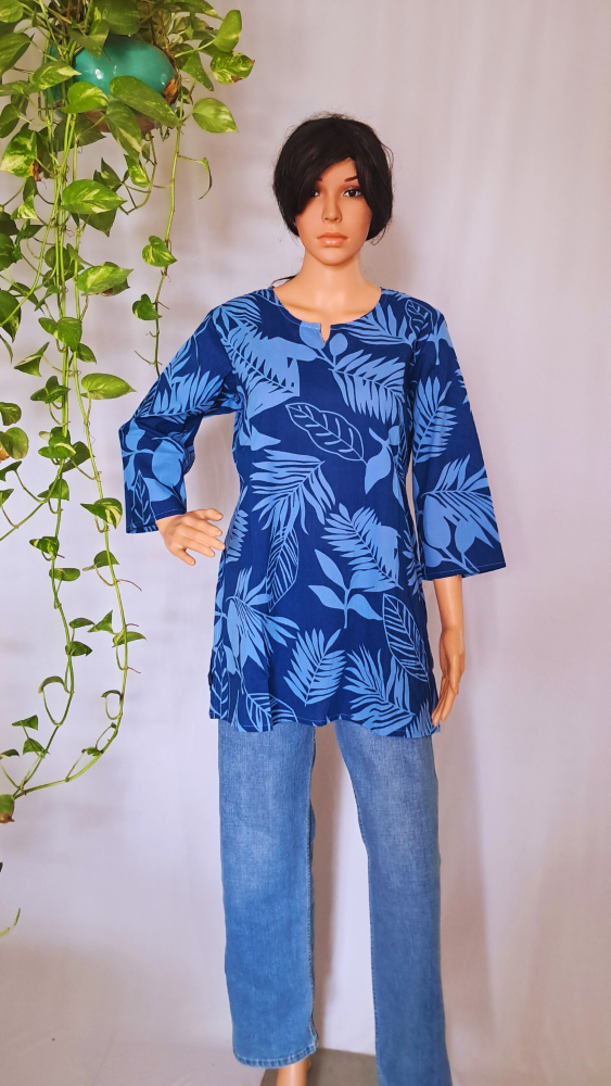 Blue Botanical Print Short Kurti