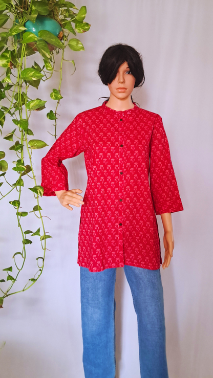 Magenta Floral Print Short Kurti