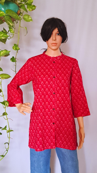 Magenta Floral Print Short Kurti