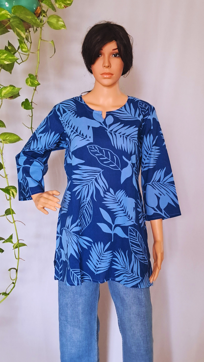 Blue Botanical Print Short Kurti