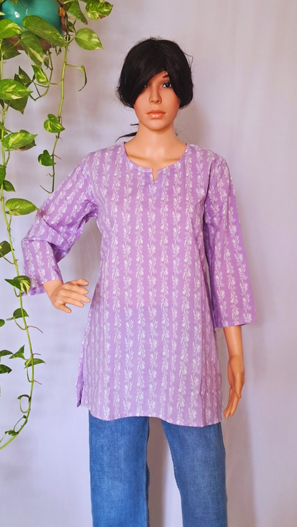 Purple Spiral Print Short Kurti