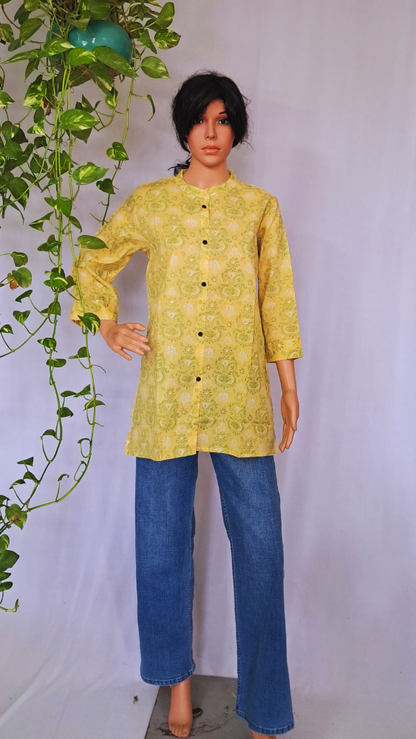 Yellow Floral Short Kurti