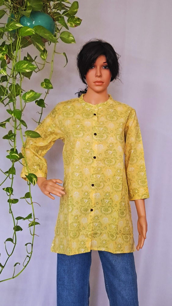 Yellow Floral Short Kurti