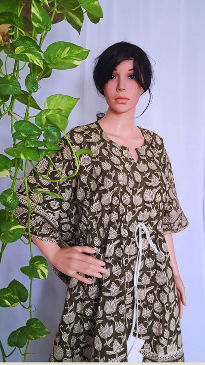 Green Block Printed Kaftan Dress
