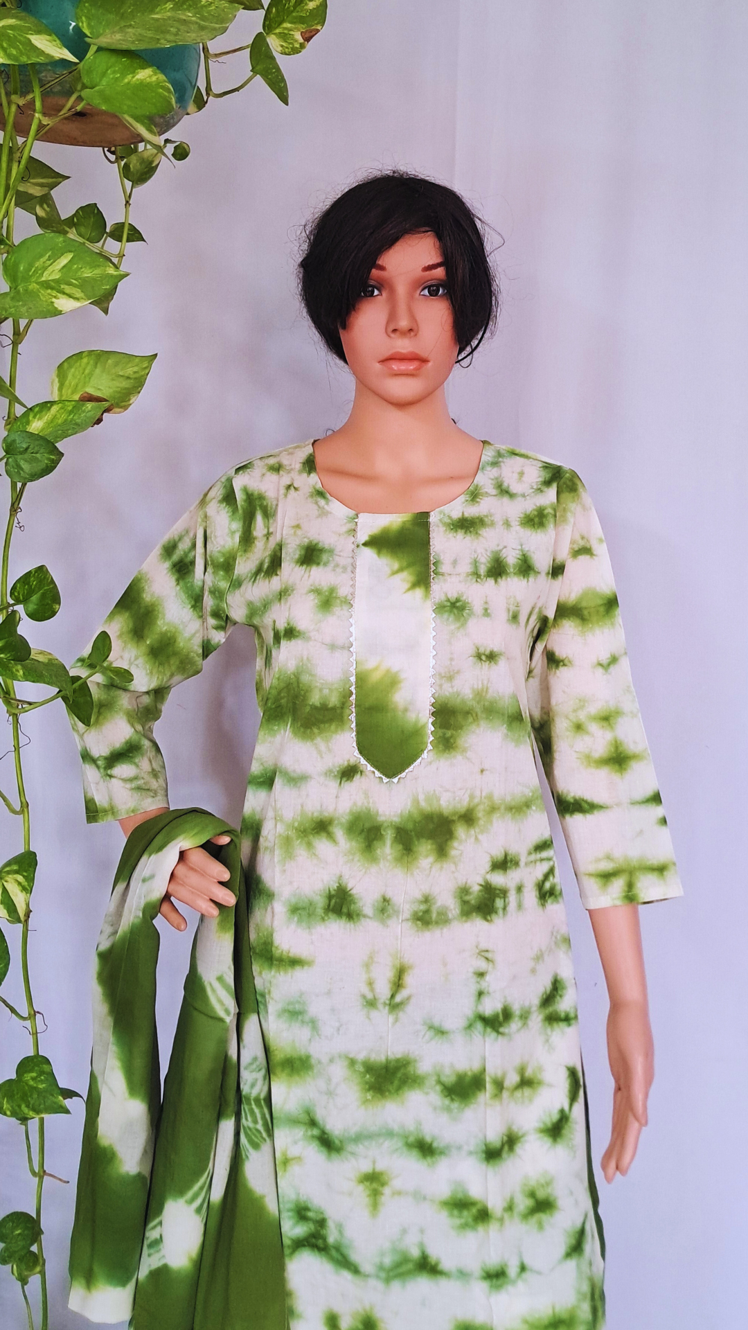 Green Premium Cotton Kurta Pant & Dupatta Set