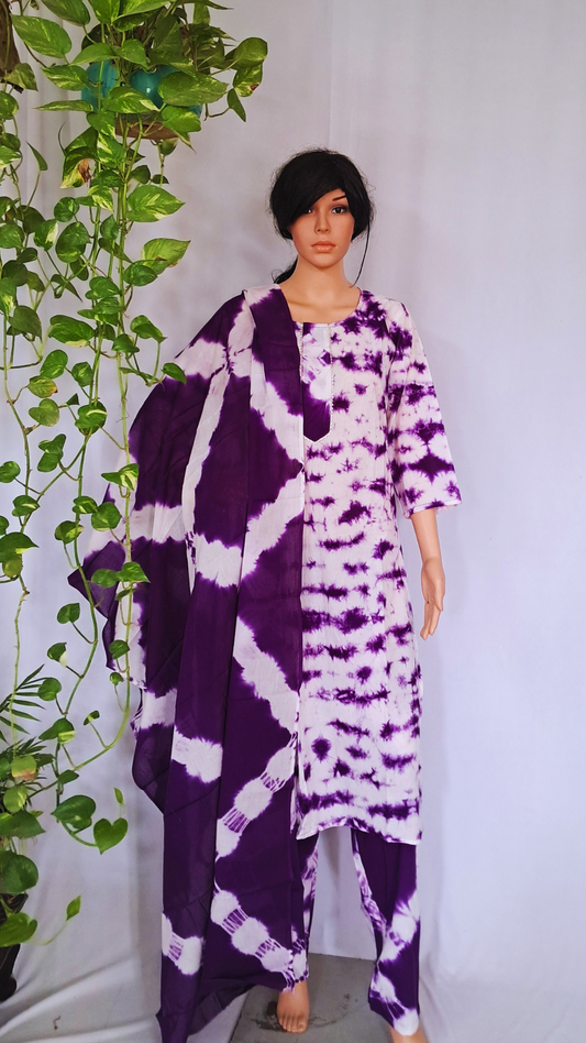 Violet Premium Cotton Kurta Pant & Dupatta Set