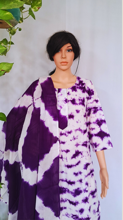 Violet Premium Cotton Kurta Pant & Dupatta Set