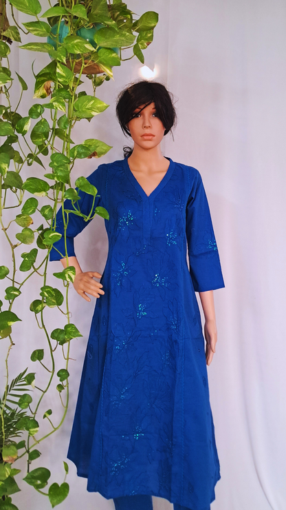 Tarquoise Cotton Kurta, Pants &  Dupatta sets