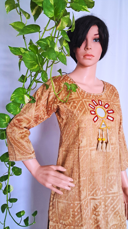Rust Batik Linen Kurta Pant Sets