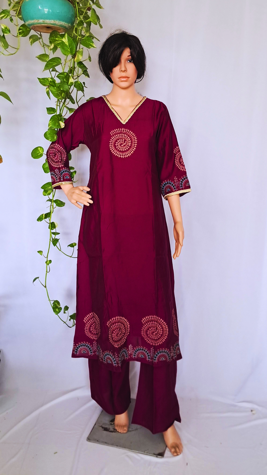 Magenta Muslin Kurta Pant Sets