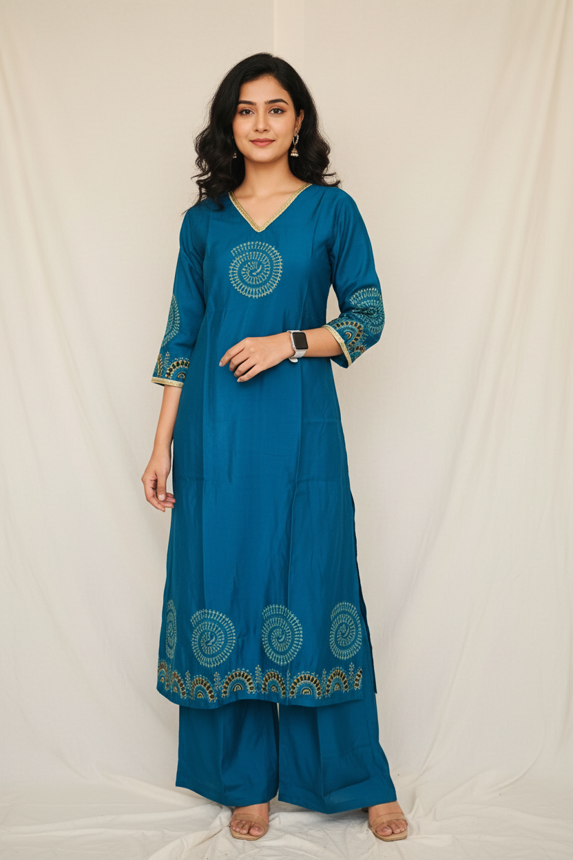 Blue Turquoise Muslin Kurta Pant Sets