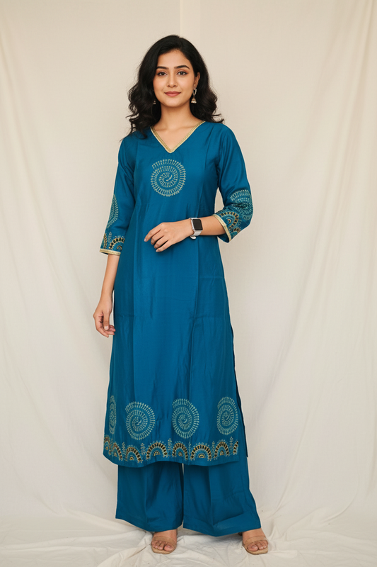 Blue Turquoise Muslin Kurta Pant Sets