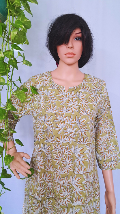 Green Floral Cotton Kurta Sets