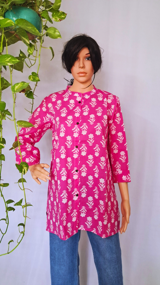 Pink Floral Short Kurti