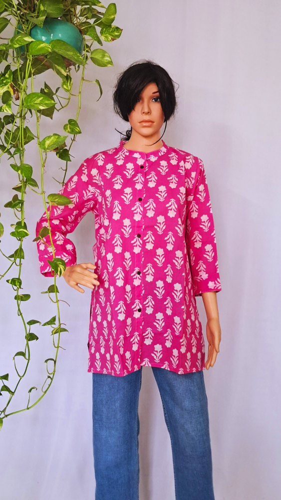 Pink Floral Short Kurti