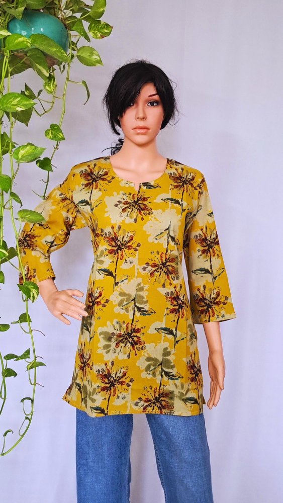 Yellow Floral  Short Kurti
