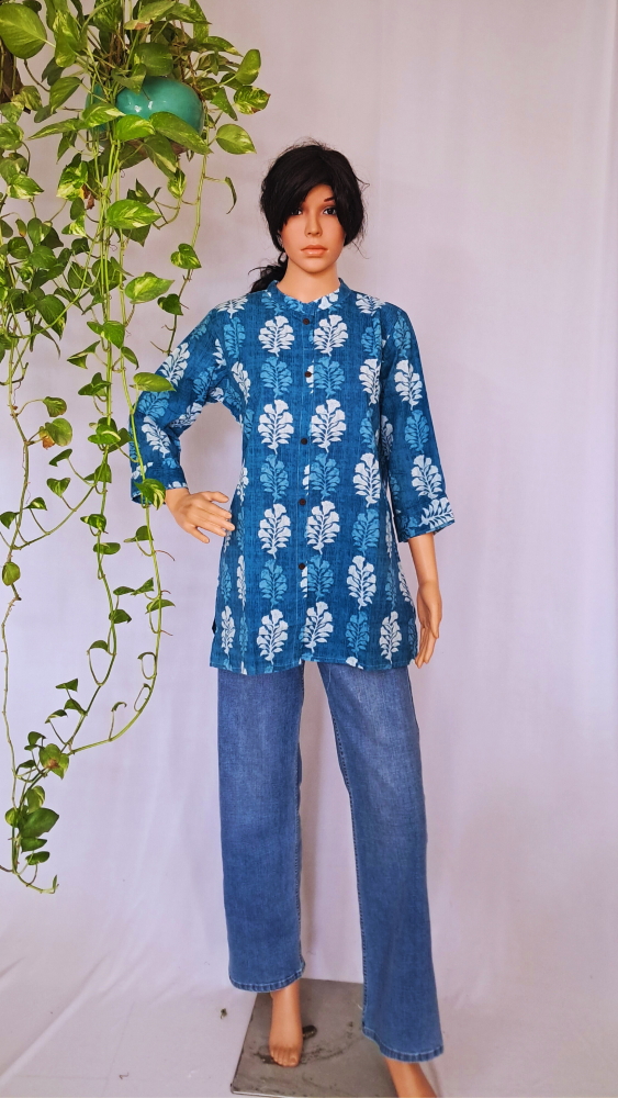 Blue Floral Short Kurti
