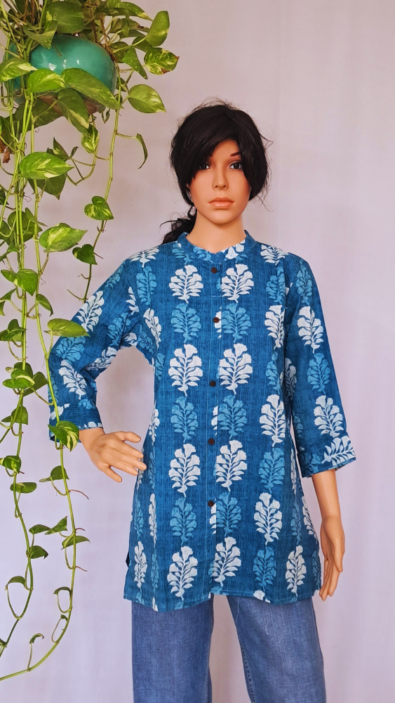 Blue Floral Short Kurti