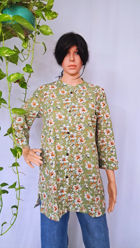 Green Floral Short Kurti