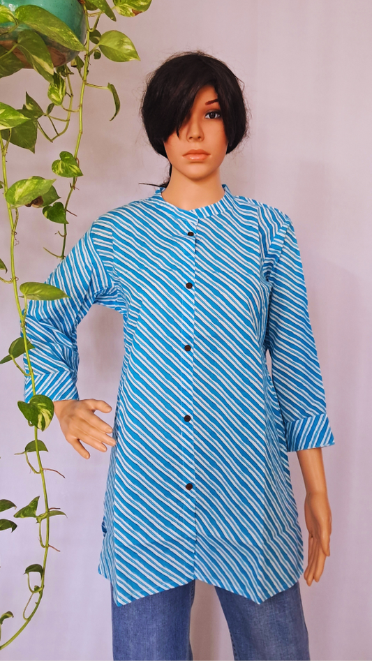 Blue Laheria Short Kurti