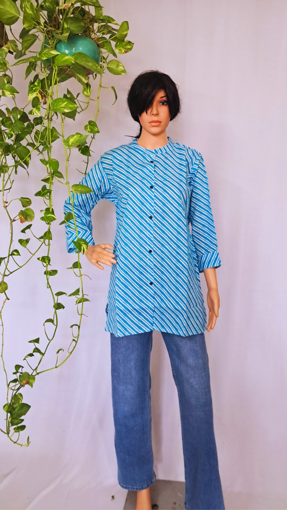 Blue Laheria Short Kurti