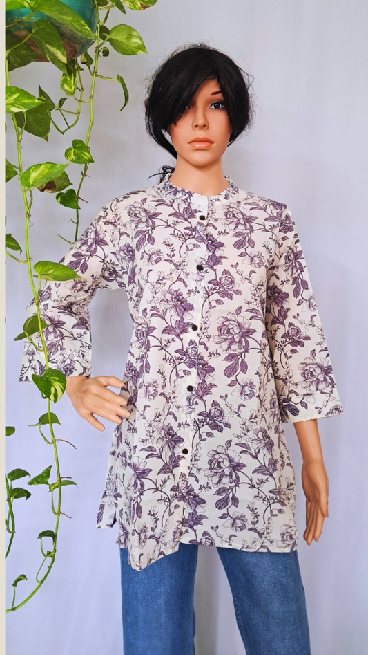 Purple Floral Short Kurti