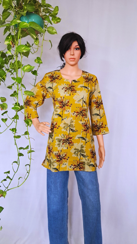 Yellow Floral  Short Kurti