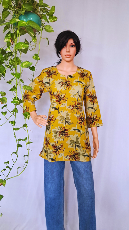 Yellow Floral  Short Kurti