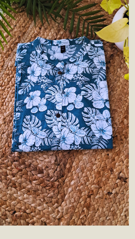 Rama Green Floral Short Kurti