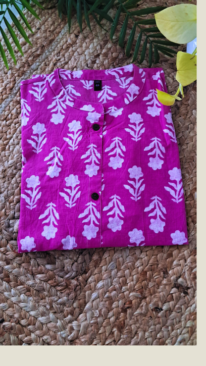 Pink Floral Short Kurti
