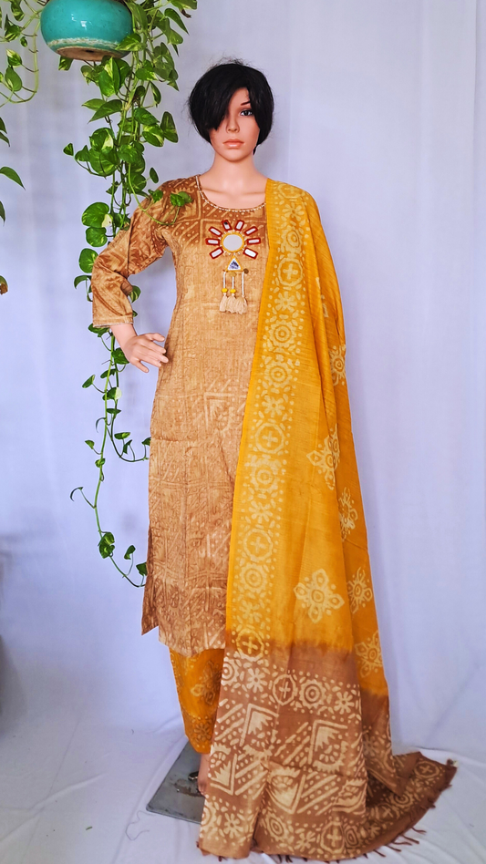 Rust Batik Linen Kurta Pant Sets