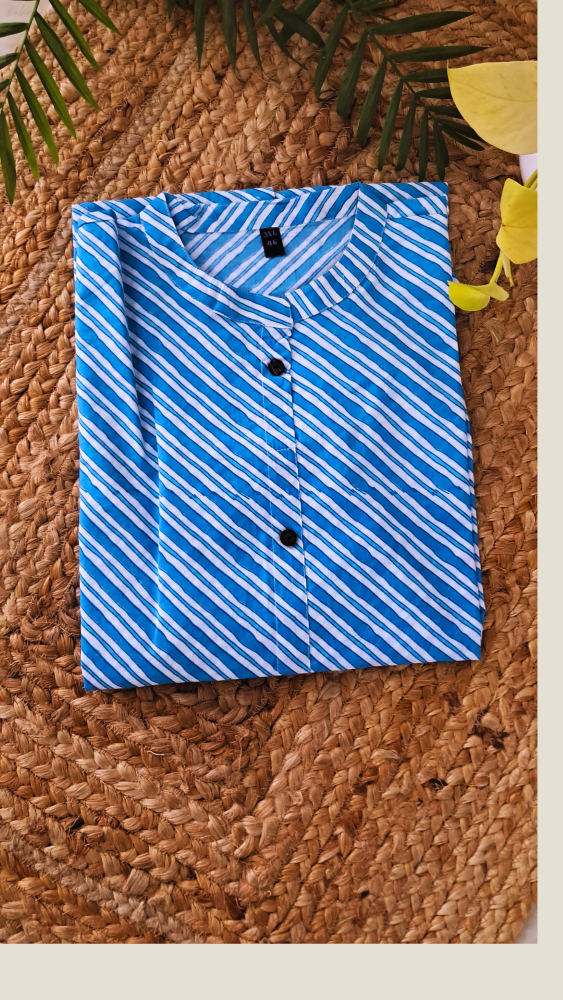 Blue Laheria Short Kurti