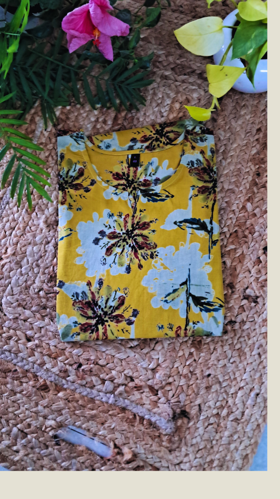 Yellow Floral  Short Kurti