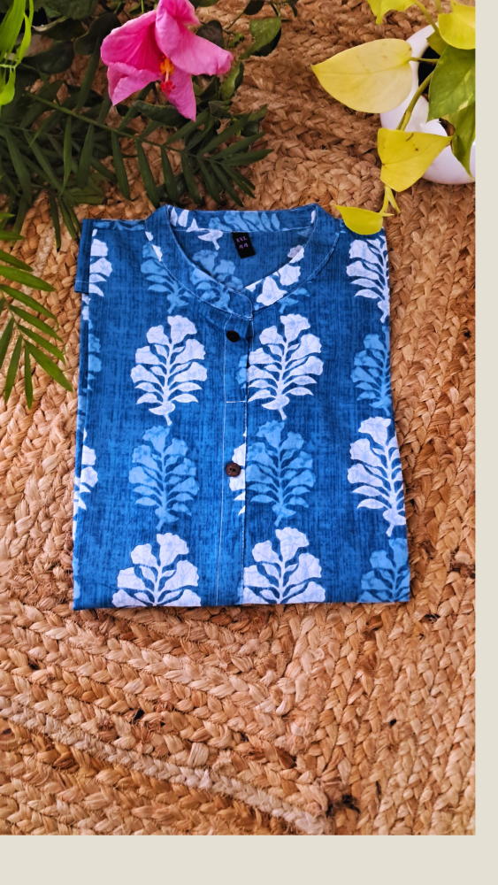 Blue Floral Short Kurti