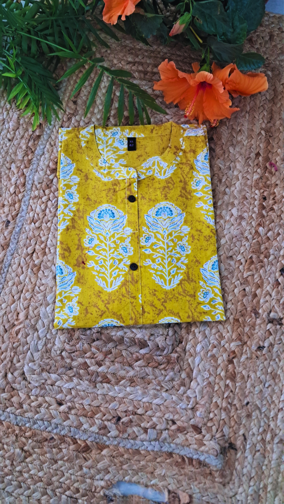 Yellow Floral Short Kurti