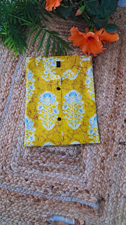 Yellow Floral Short Kurti