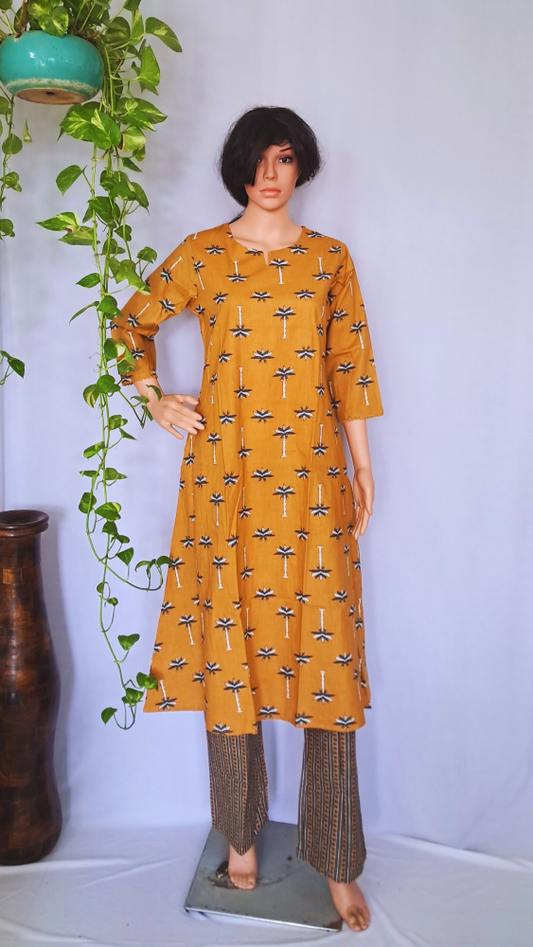 Yellow Aline Cotton Kurta Sets