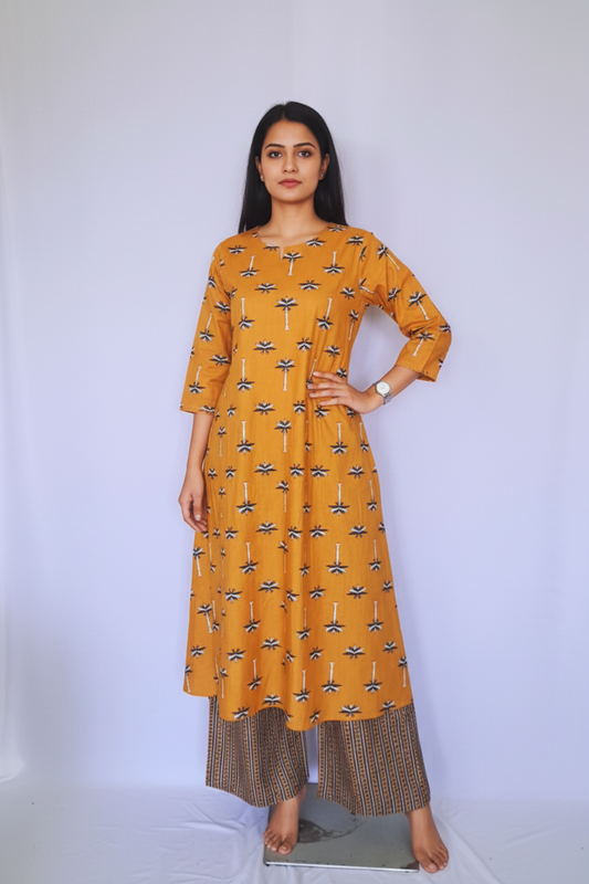 Yellow Aline Cotton Kurta Sets