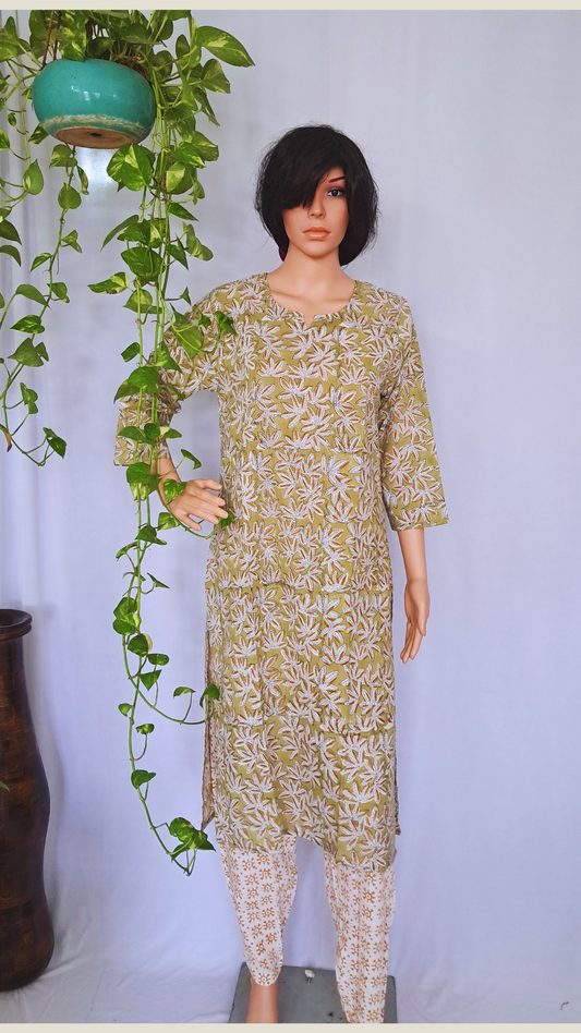 Green Floral Cotton Kurta Sets