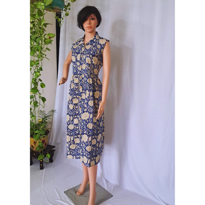 Blue Bagru Hand Block Cotton Dress