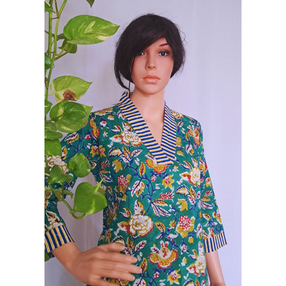 Green Floral Cotton Kurta Sets