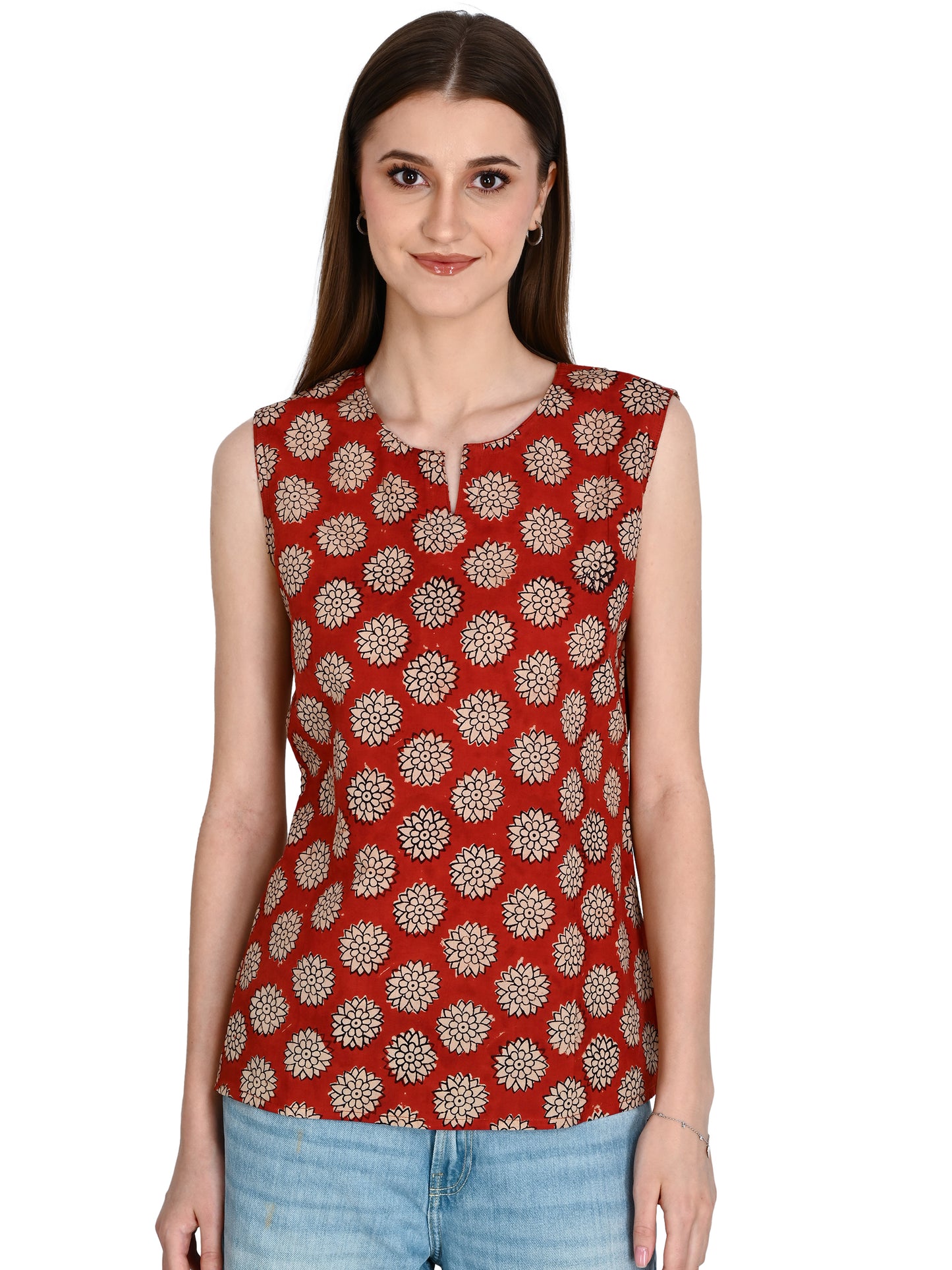 Maroon Cotton Short Kurti For Jeans