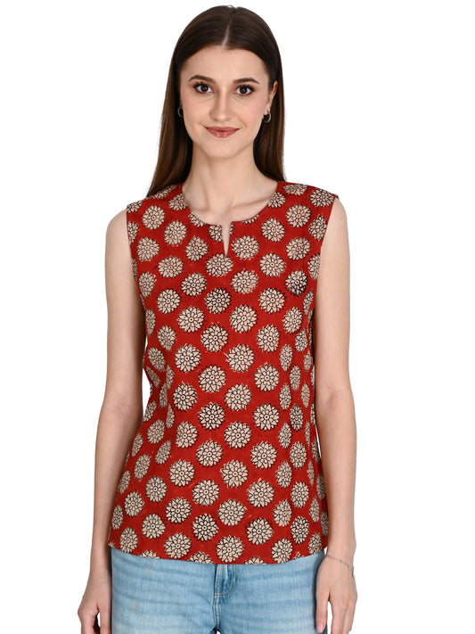 Maroon Cotton Short Kurti For Jeans