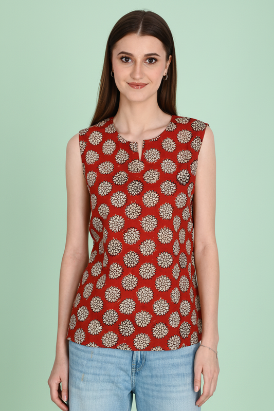 Maroon Cotton Short Kurti For Jeans