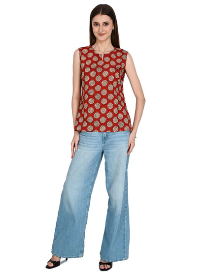 Maroon Cotton Short Kurti For Jeans