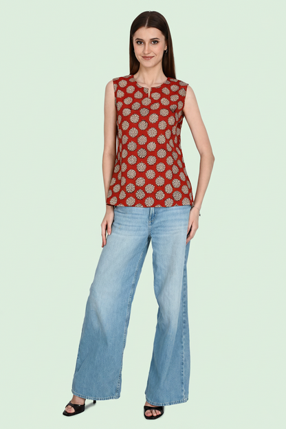 Maroon Cotton Short Kurti For Jeans