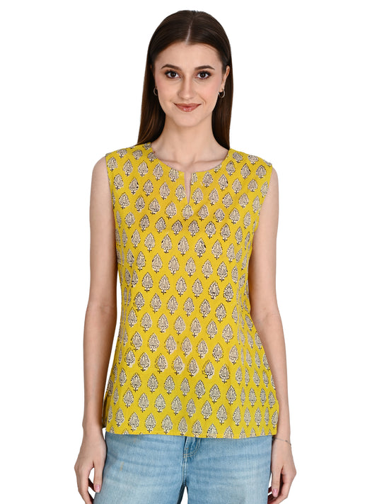 Mustard Cotton Short Kurti For Jeans