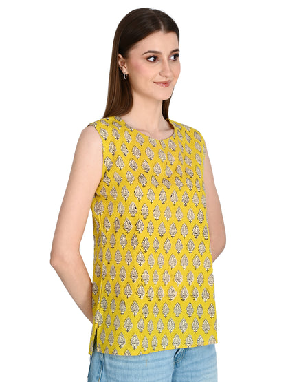 Mustard Cotton Short Kurti For Jeans