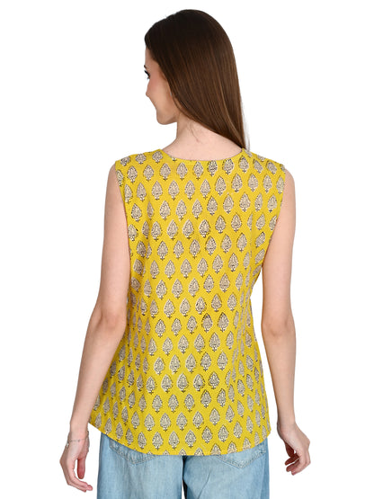 Mustard Cotton Short Kurti For Jeans